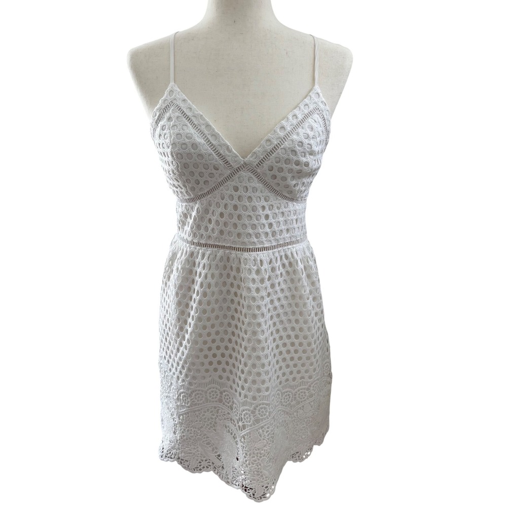 Abercrombie & Fitch Women's White Lace Eyelet Crochet Dress Summer Boho Size M